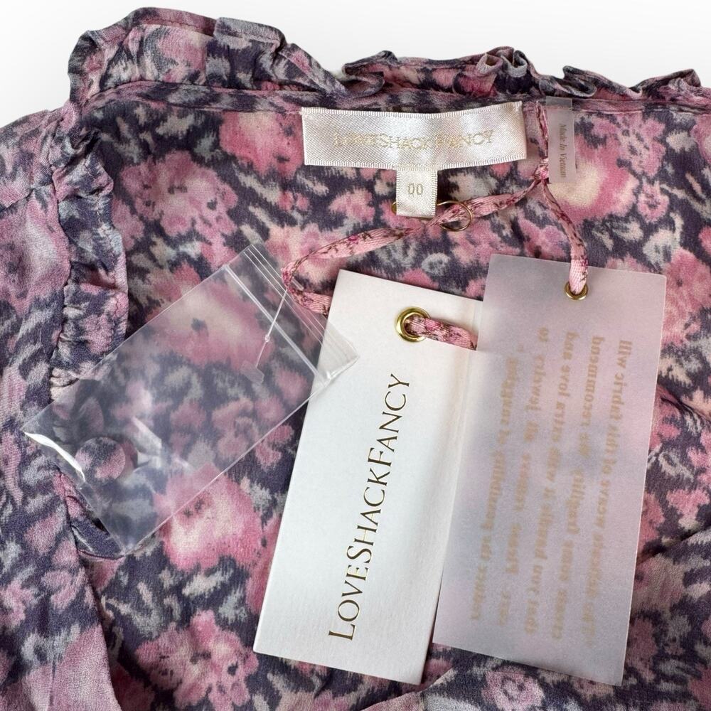 NWT LOVESHACKFANCY Cassidy Floral Georgette Ruffle Mini Dress Size 00/ MSRP $425 - Picture 2 of 11